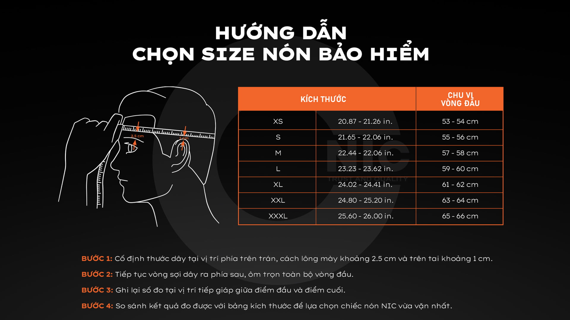 Hướng dẫn chọn size mũ bảo hiểm fullface NIC